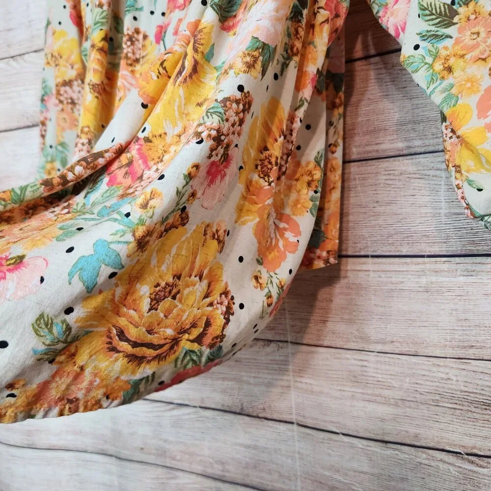 Anthropologie Fig & Flower Yellow Pink Linen Blend Floral Peasant Top Plus 3X - Picture 5 of 15